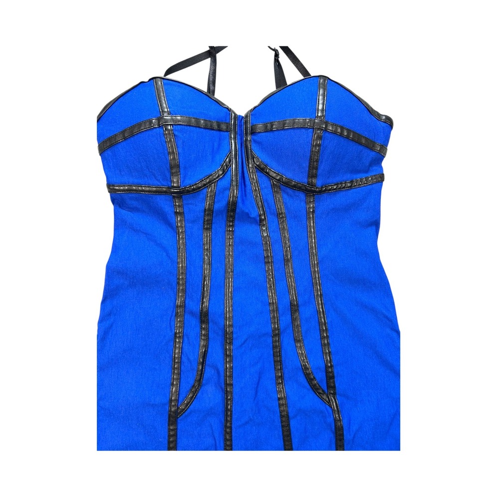 Body Central Royal Blue Faux Leather Trim Halter Bodycon Mini Dress Small - Picture 4 of 10